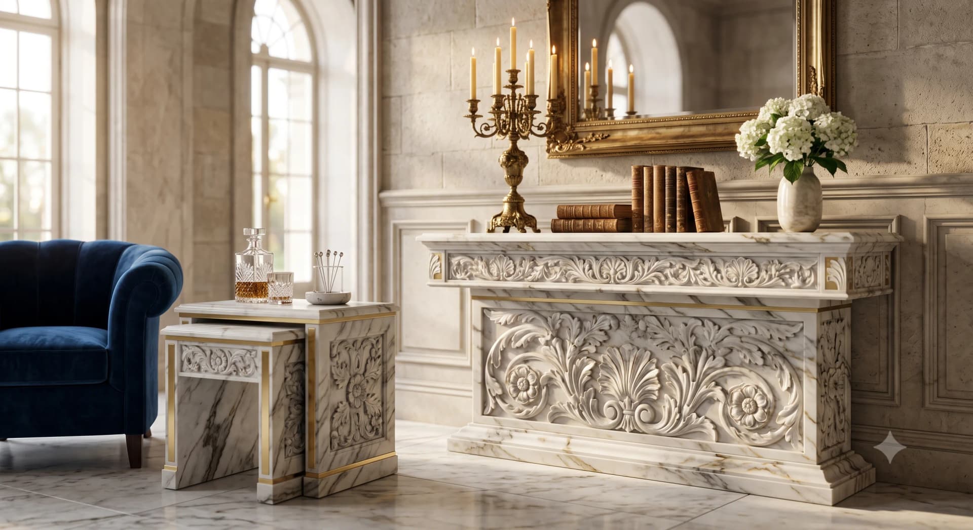 Lago Low Coffee Table in Statuario marble, alternate view