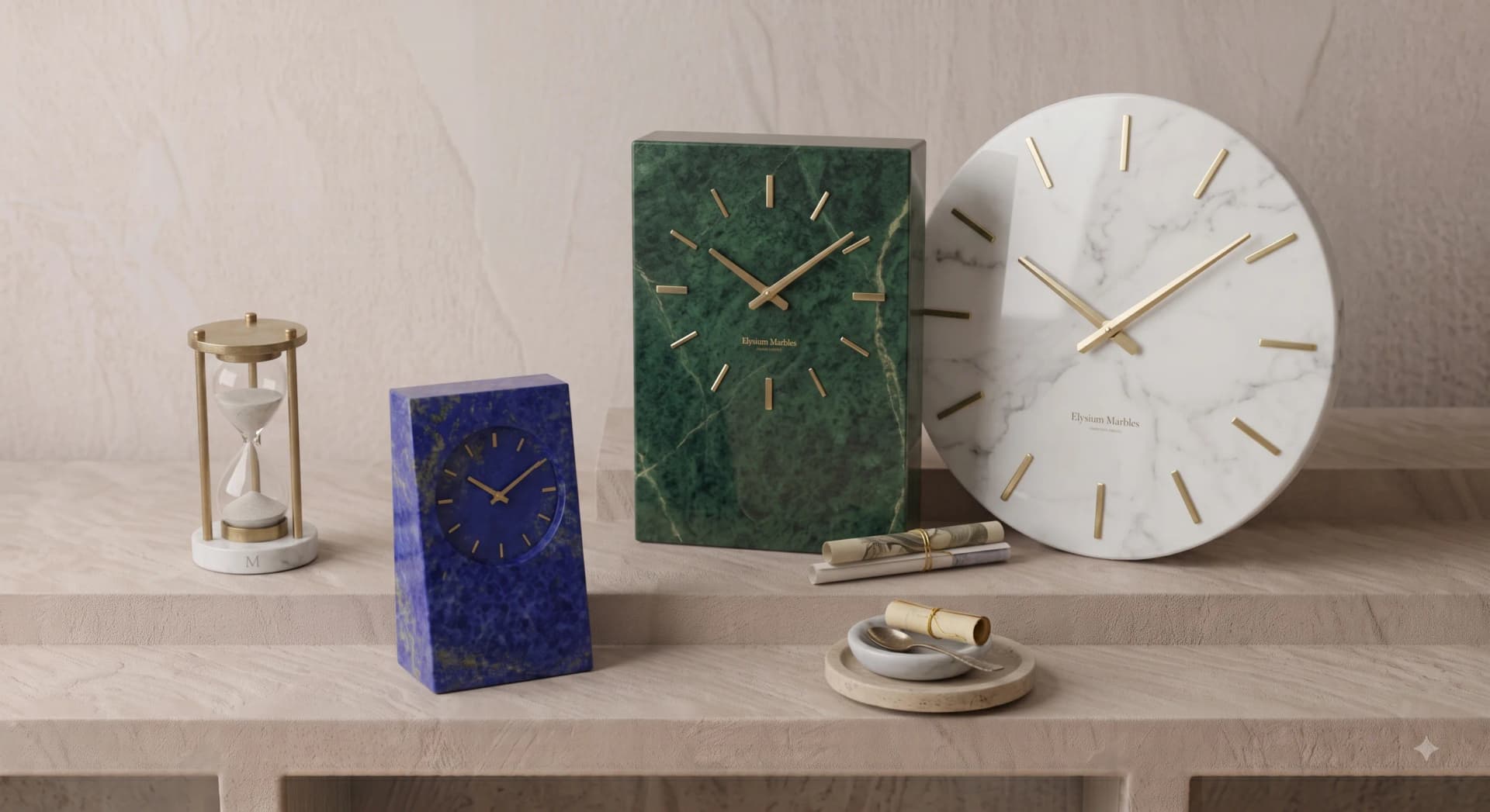 Geneva Geometric Desk Clock hand-carved from Statuario marble