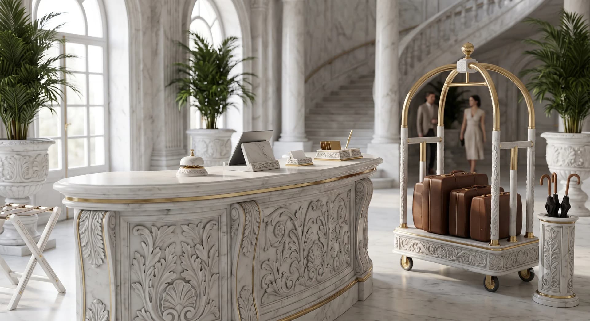 Hotel reception counter finished in marble