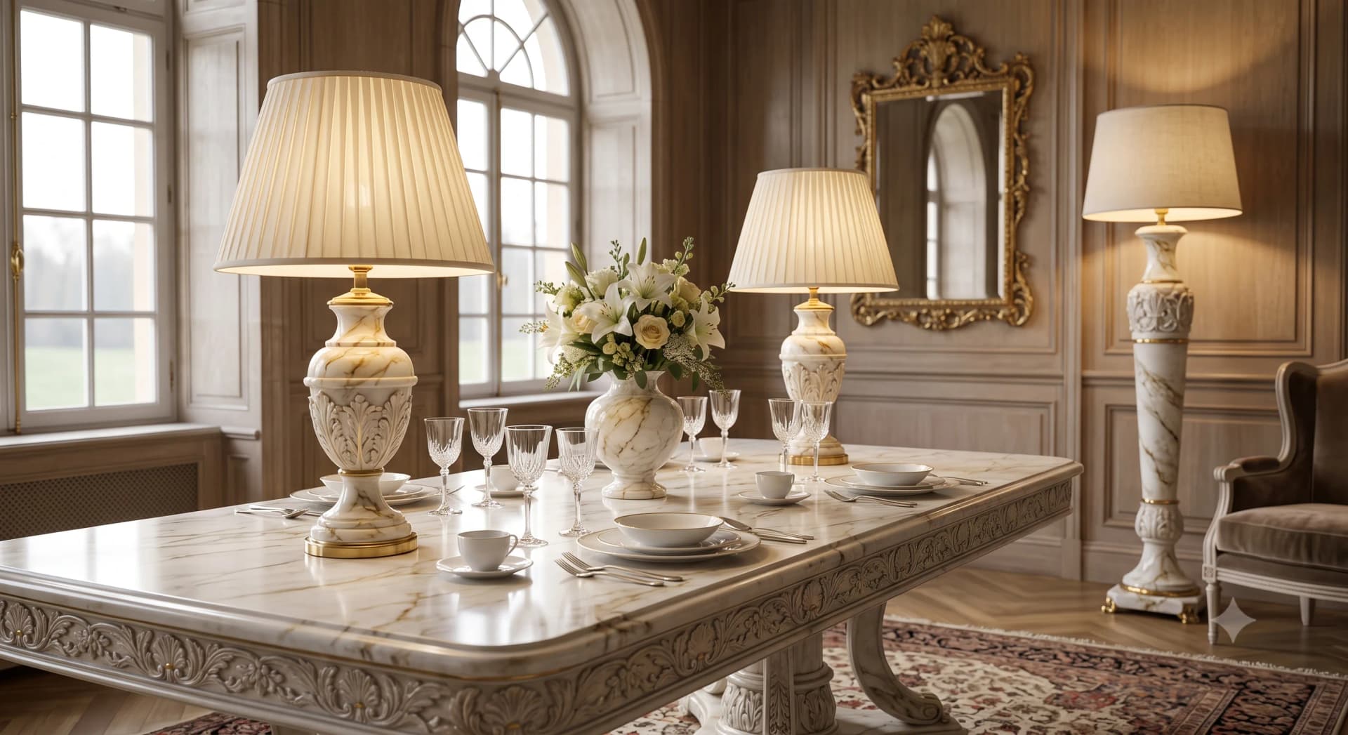 Globo Marble Table Lamp in Carrara White marble, alternate view